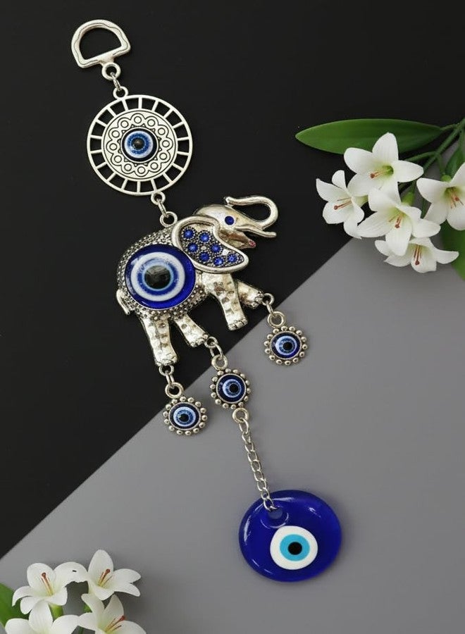 ARTISKRITI Metal Evil Eye Hanging for Main Entrance Door Decoration Nazar Battu Wall Hanging for Home Protection, Elephant Blue - Image 3